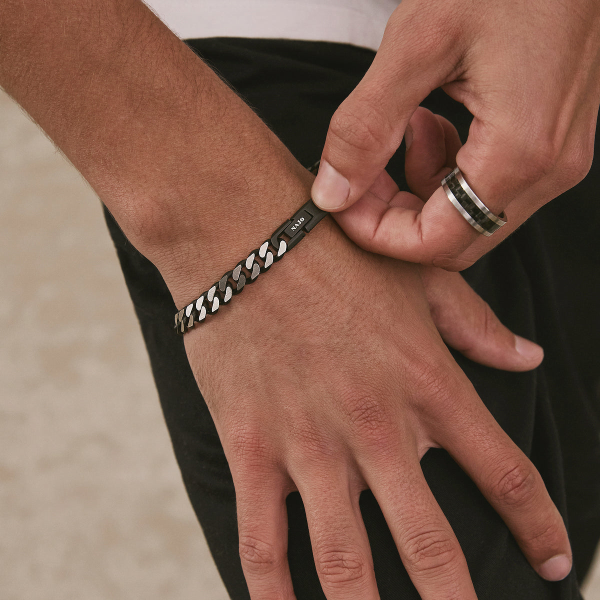 Nero Men’s Steel Curb Chain Bracelet (Bold)