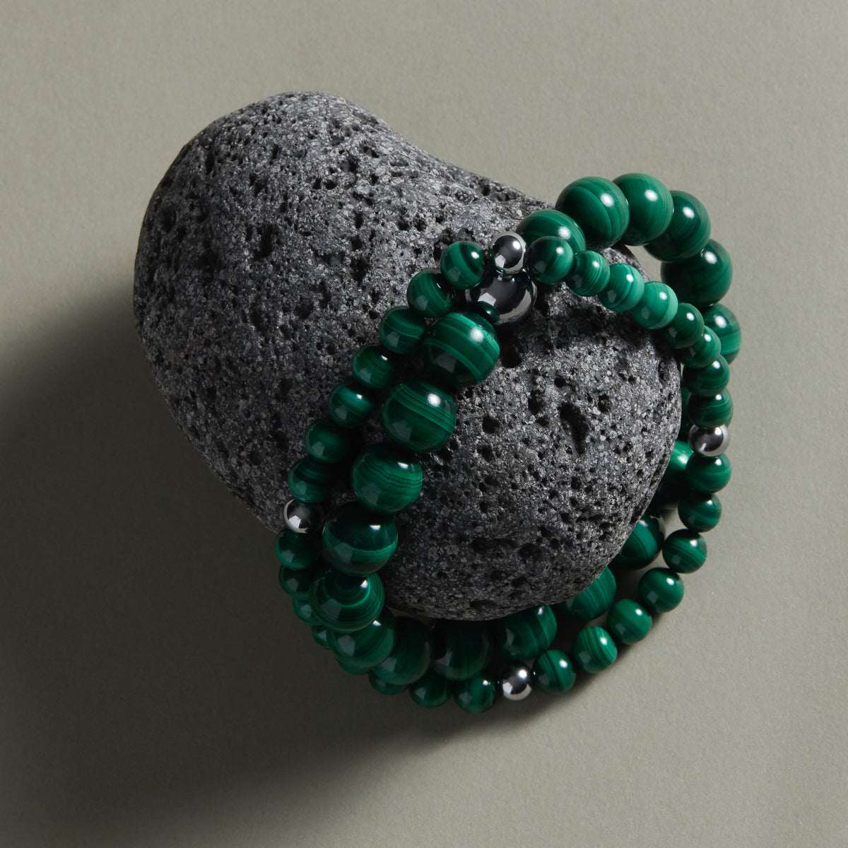 Apollo Men's 6mm Malachite Steel Elasticised Stretch Bracelet