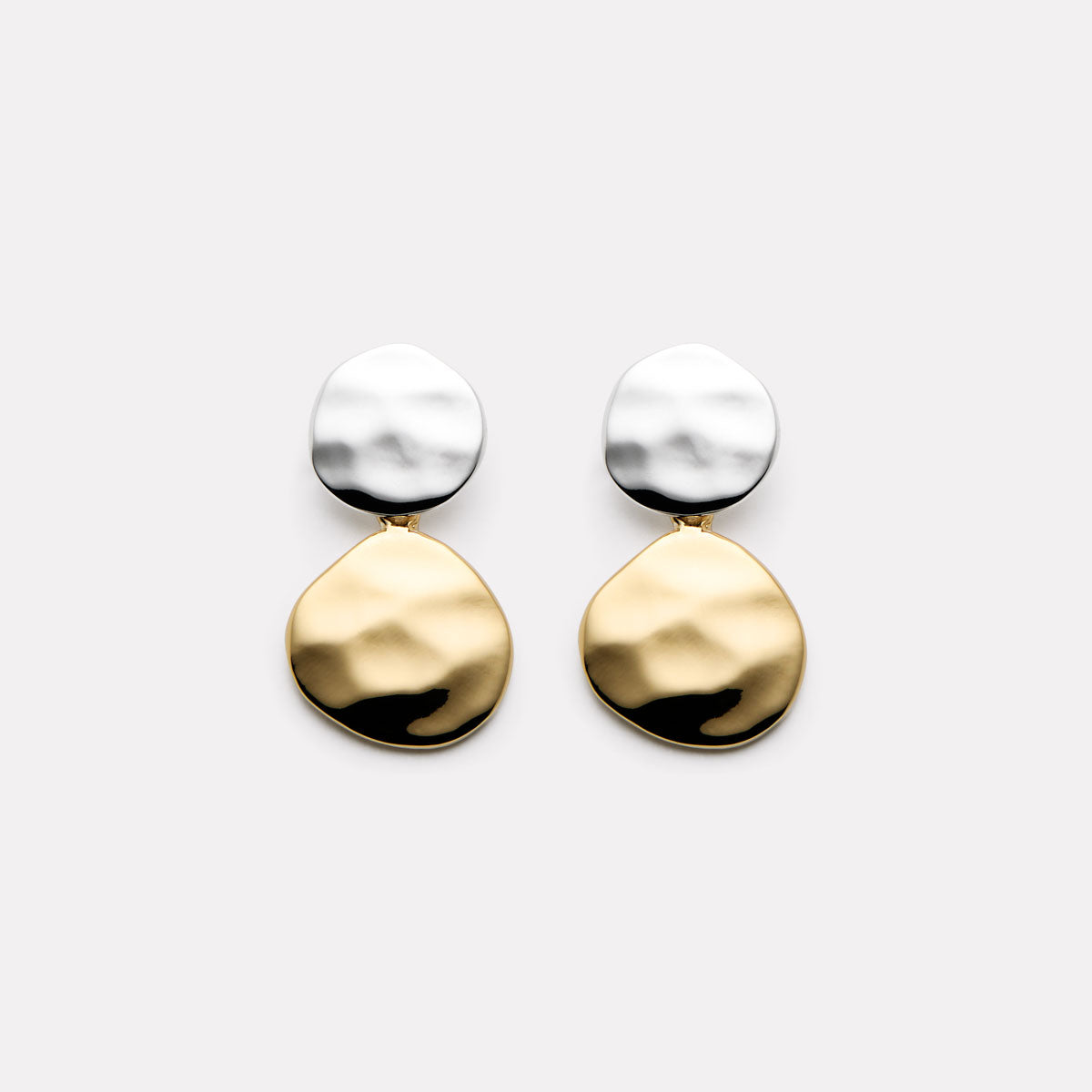 Sil Yell Gold Shard Double Disk Studs