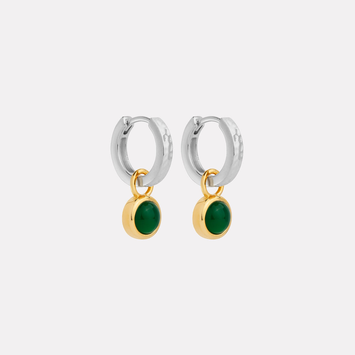 Sil Yell Gold Solace 2-Tone Green Onyx Huggie Earrings