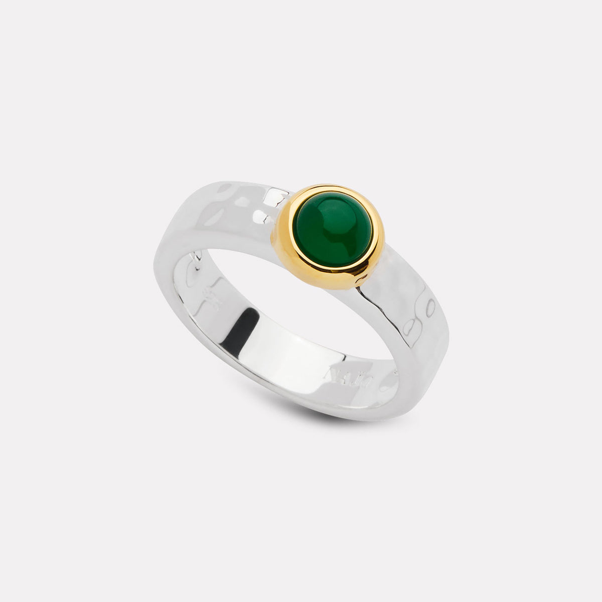 Sil Yell Gold Solace 2-Tone Green Onyx Ring