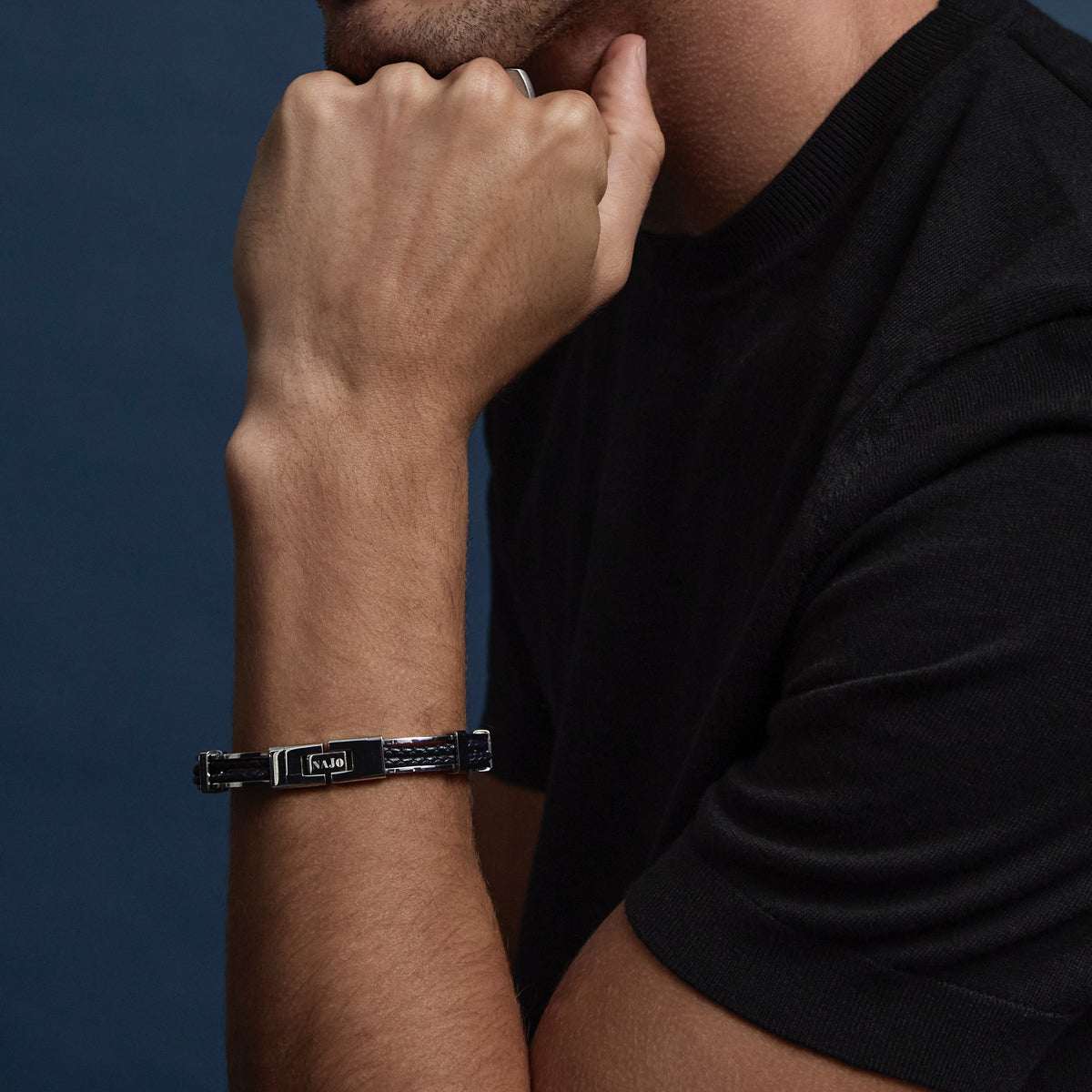 Band of Strength Men’s Plaited Leather and Steel Bracelet
