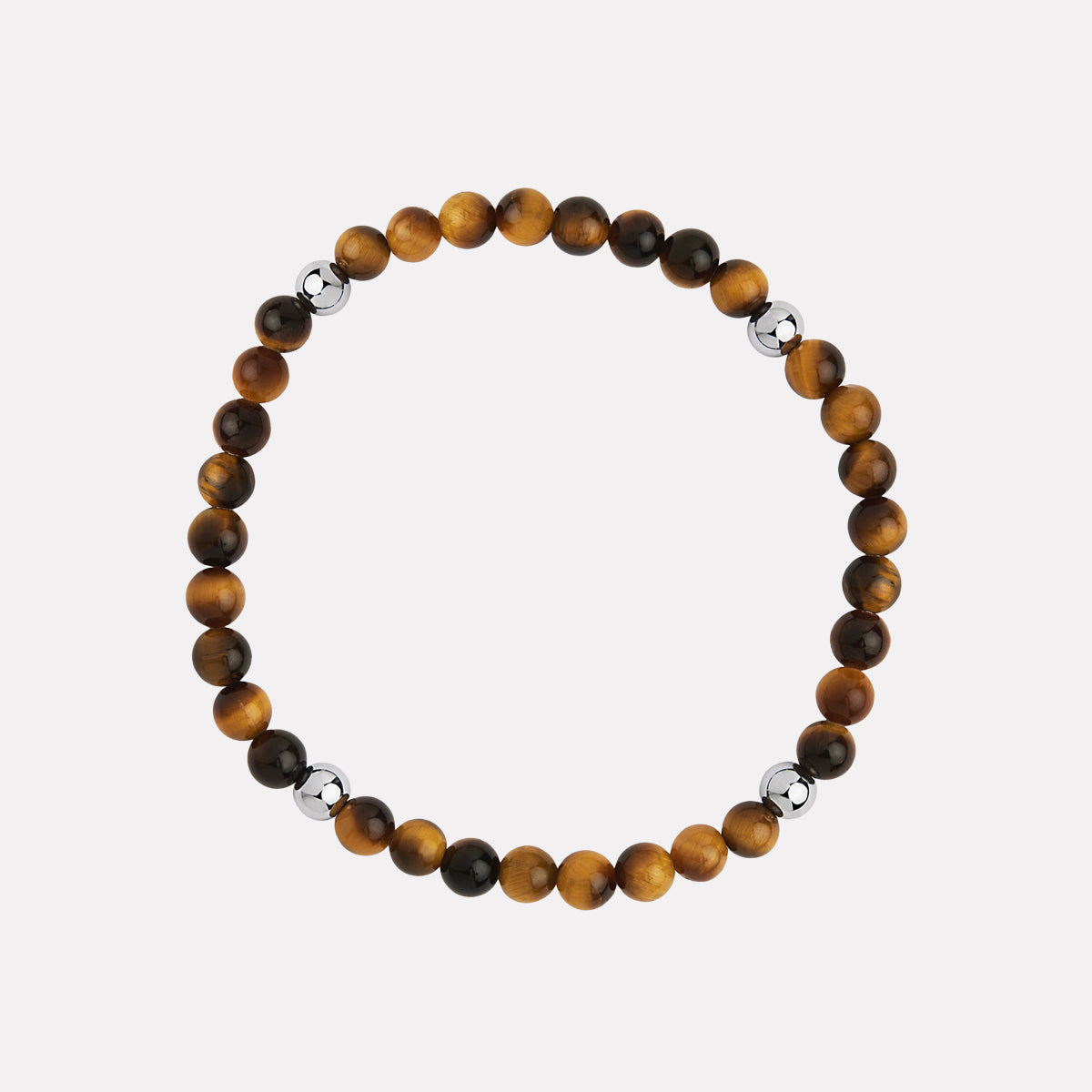 Apollo Men's 6mm Tiger Eye & Steel Elasticated Stretch Bracelet
