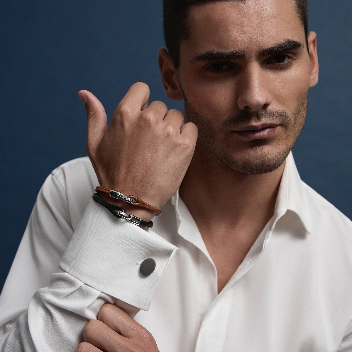 Kinship Men’s Leather and Steel Bracelet