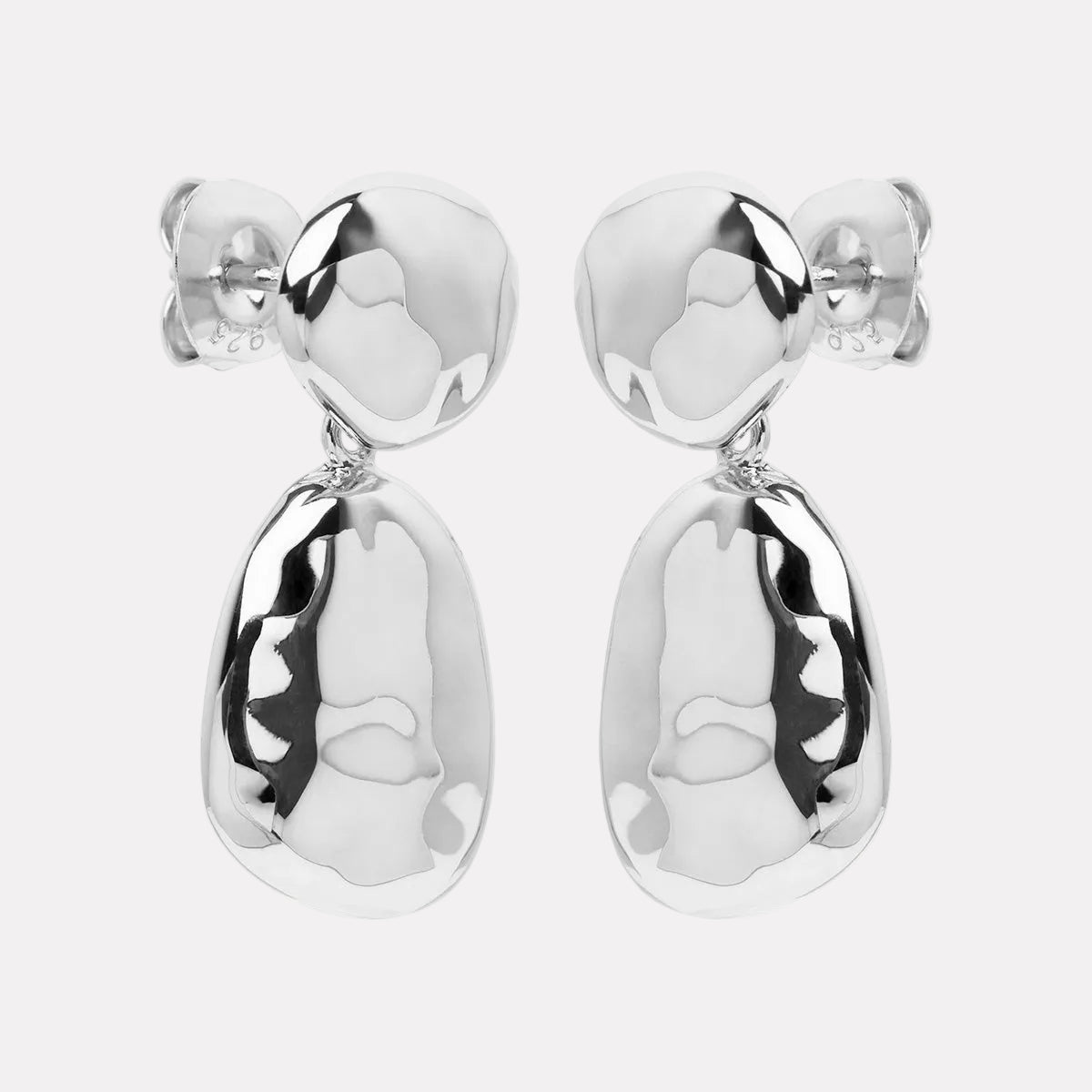 Sterling Silver Double Pebblet Stud Earrings