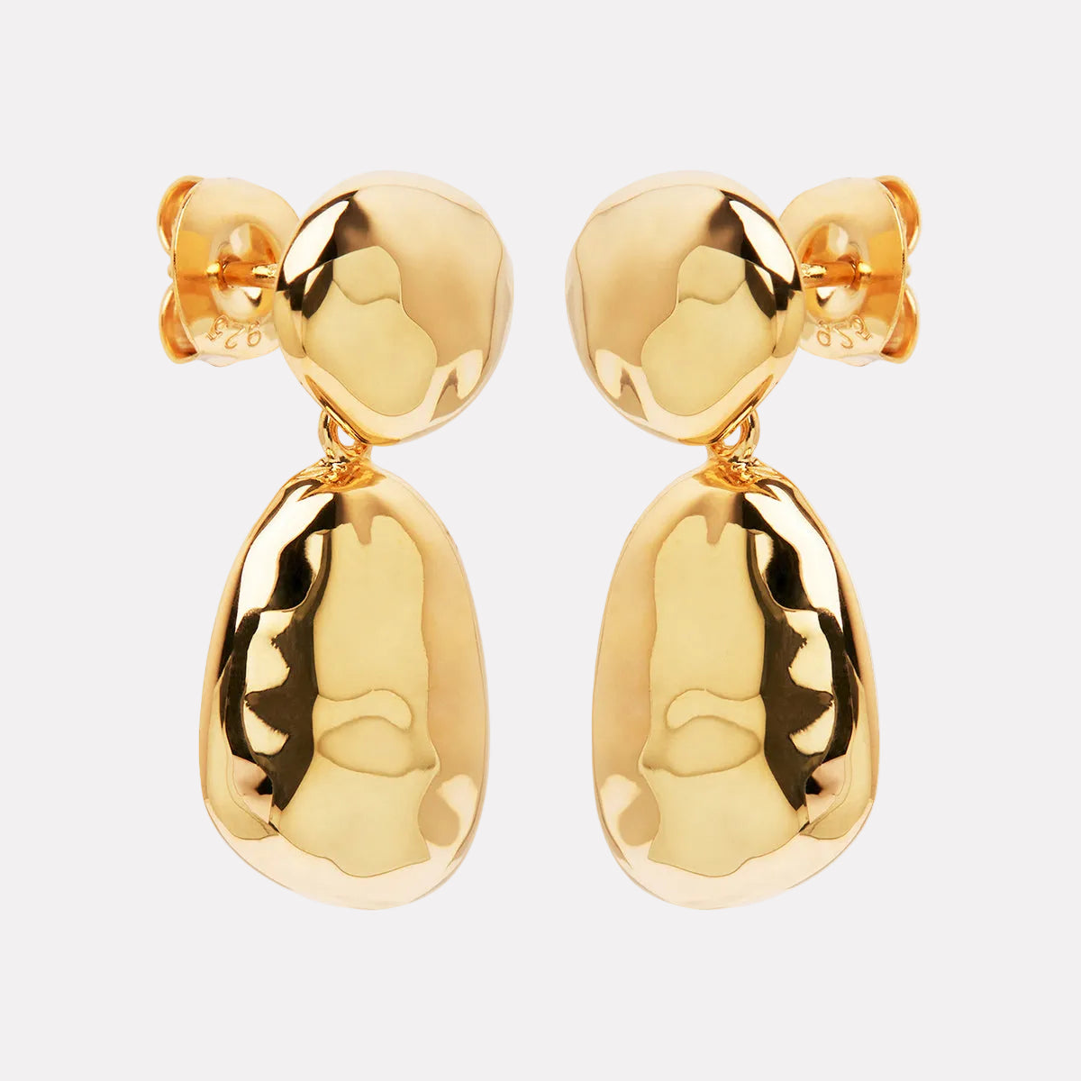 Yellow Gold Double Pebblet Stud Earrings