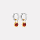 Sil Yell Gold Solace 2-Tone Garnet Huggie Earrings