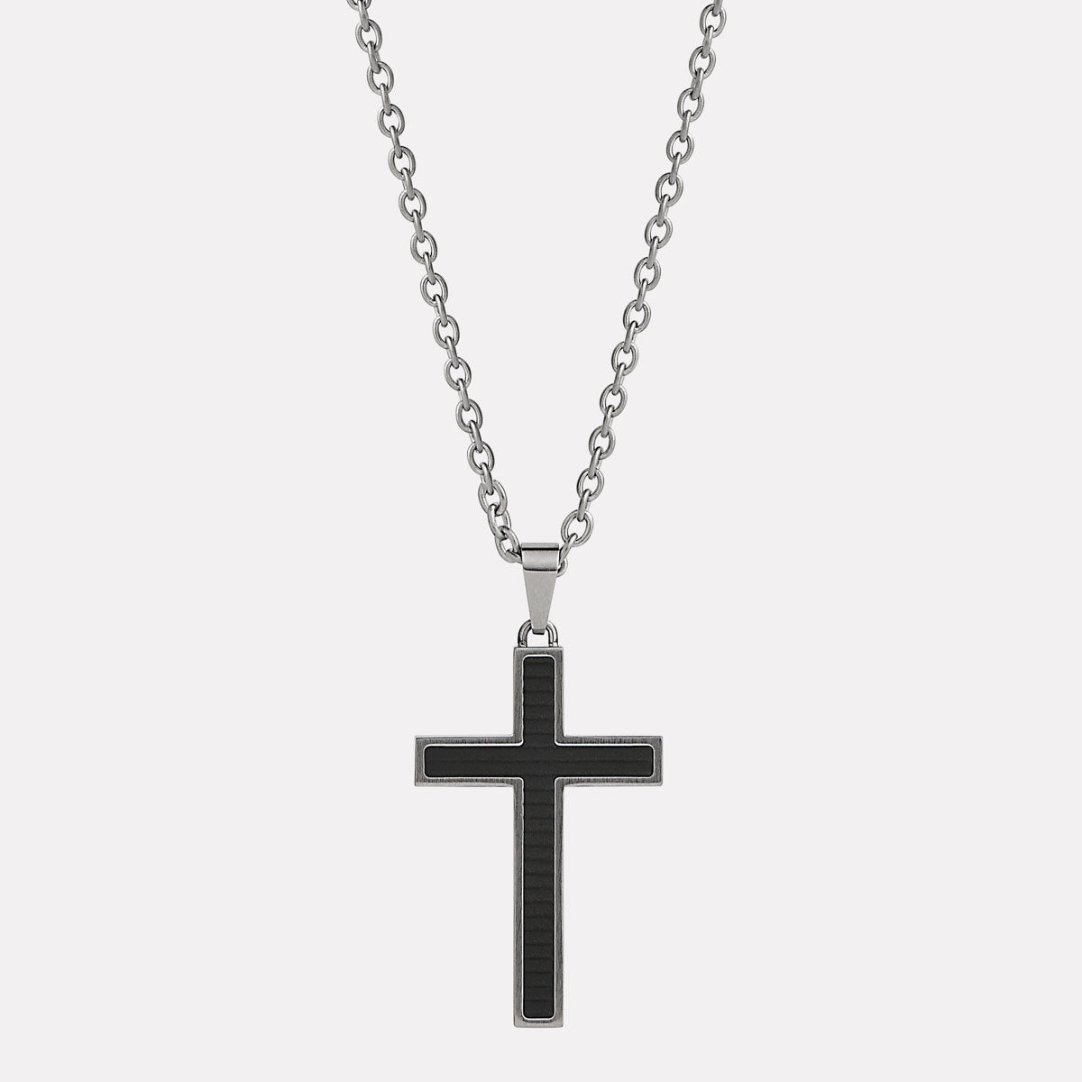 Stainless Steel The Paladin Men’s Carbon Fibre and Steel Cross Pendant